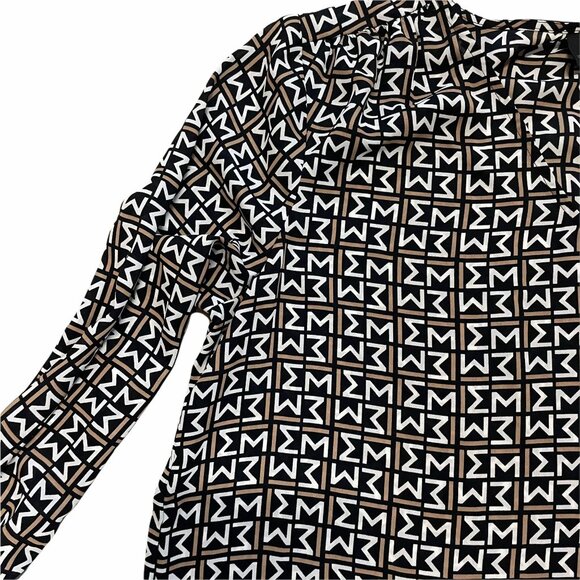 Worthington Blouse Top Womens Size L Black Tan Geometric Flare Sleeve - Picture 3 of 4